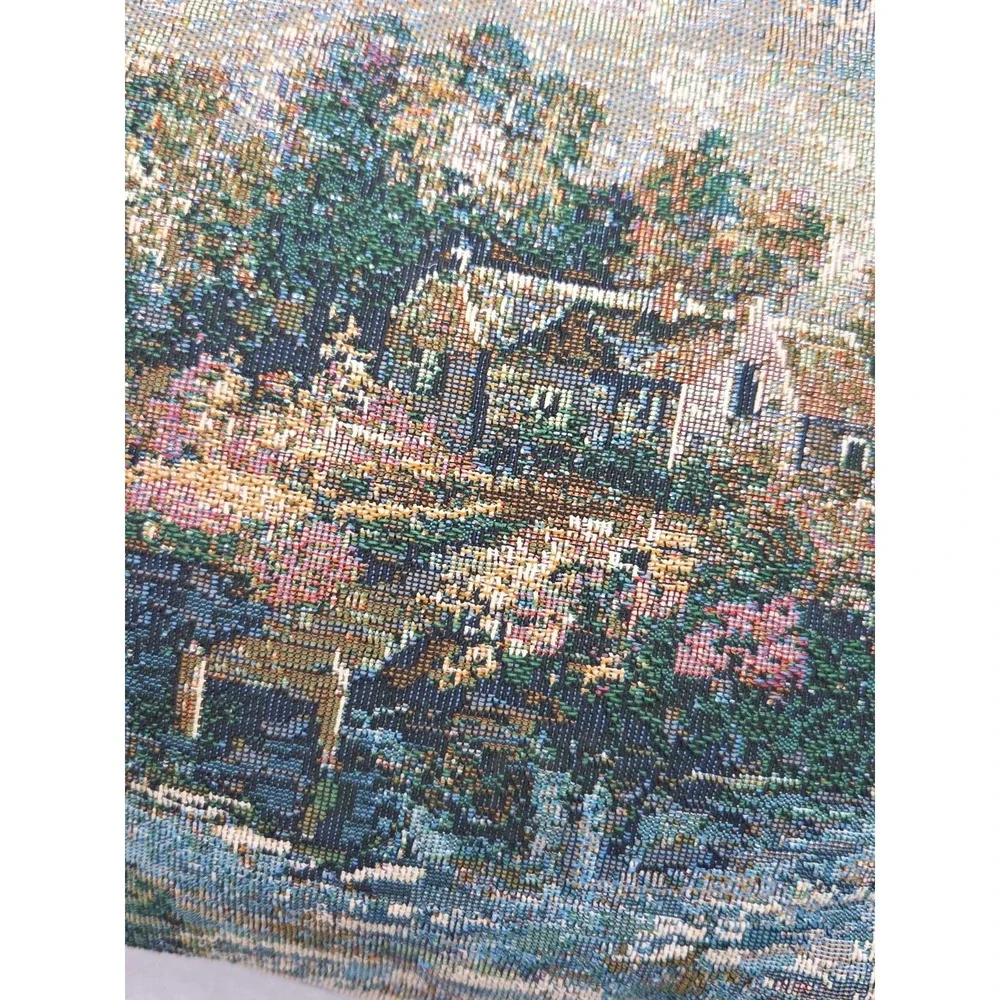 Vintage Tapestry Throw Pillow Impressionist Scene Floral Home Water Clouds 11x17
